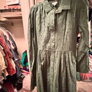 J. Crew Forest Green Embroidered Dress